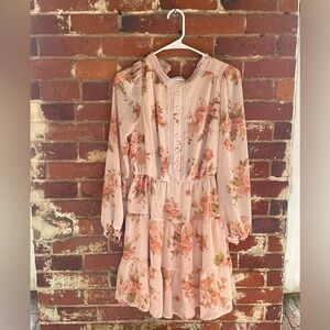 Midi pale pink dress with flower detailing. Size small